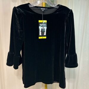 Briggs Black Velvet Top Puff Sleeve 3/4 Sleeve Blouse Size Small NWT Holiday